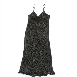 Vintage Floral Lace Printed Maxi Dress with Cowl Neck